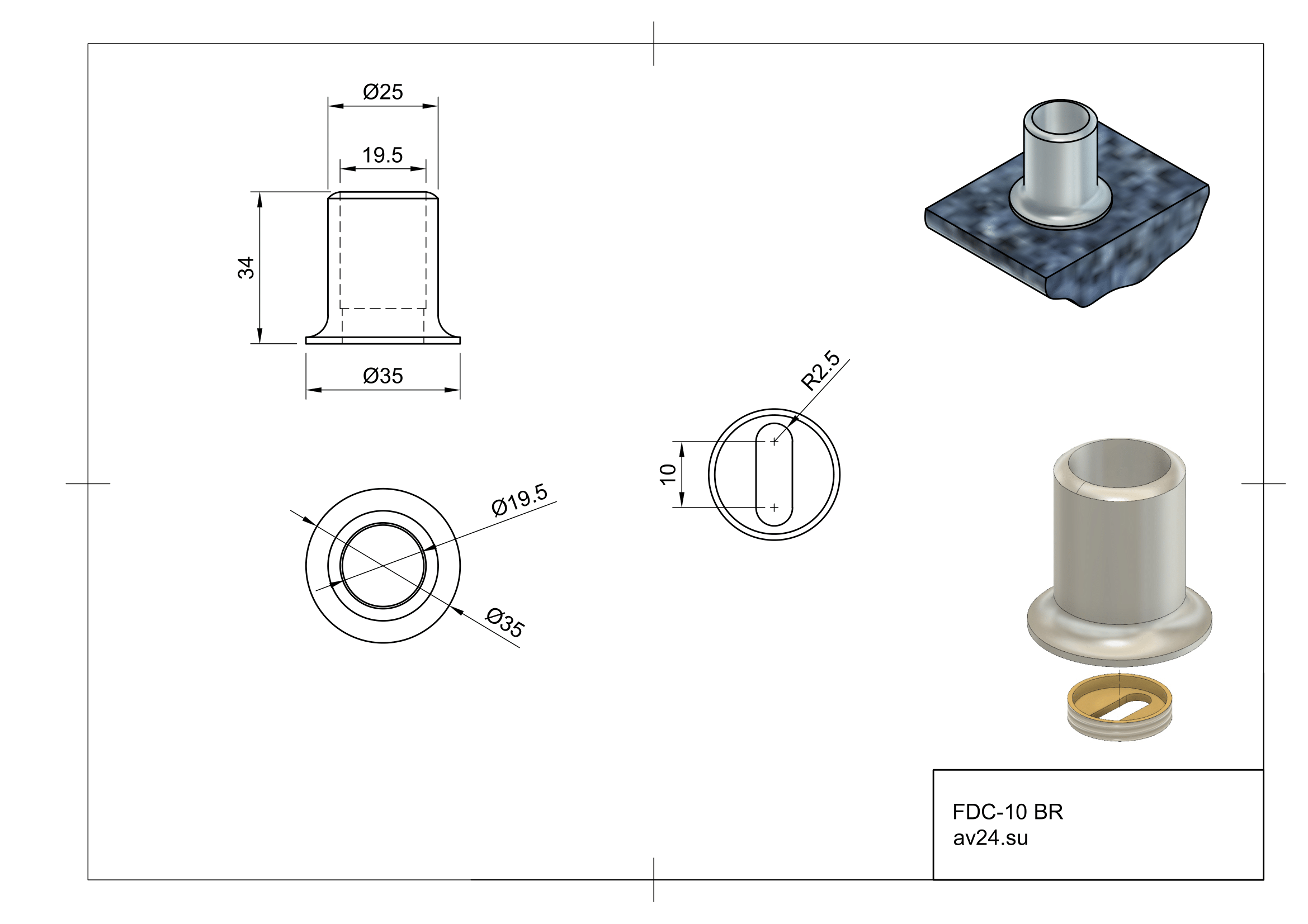 Чертеж крепления трубы 19 к стене FDC-10 BR