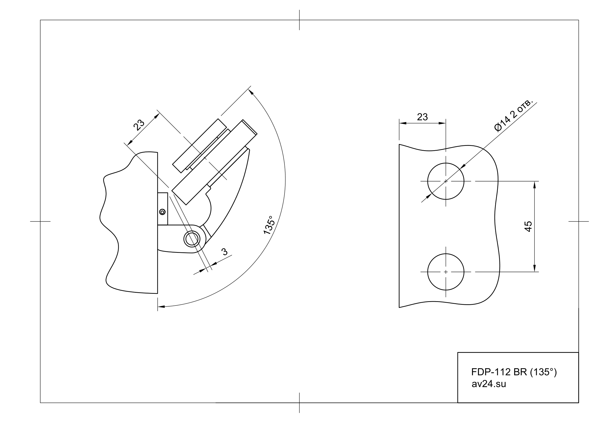 Чертеж душевой петли Европа FDP-112 BR/CR