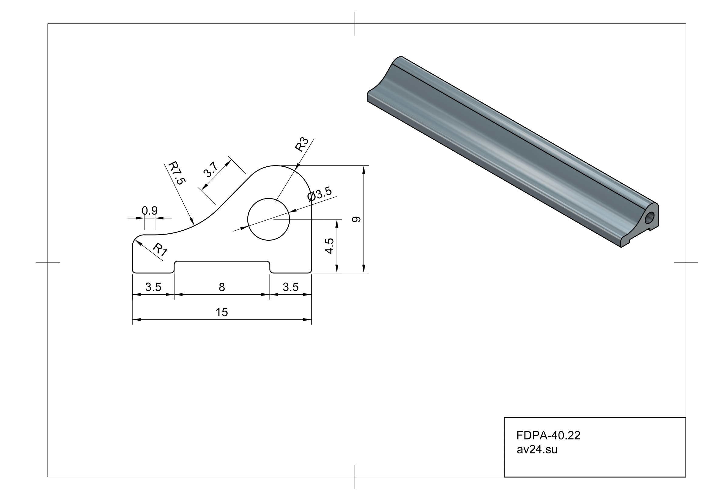 Чертеж порожка для душевой FDPP-40.22