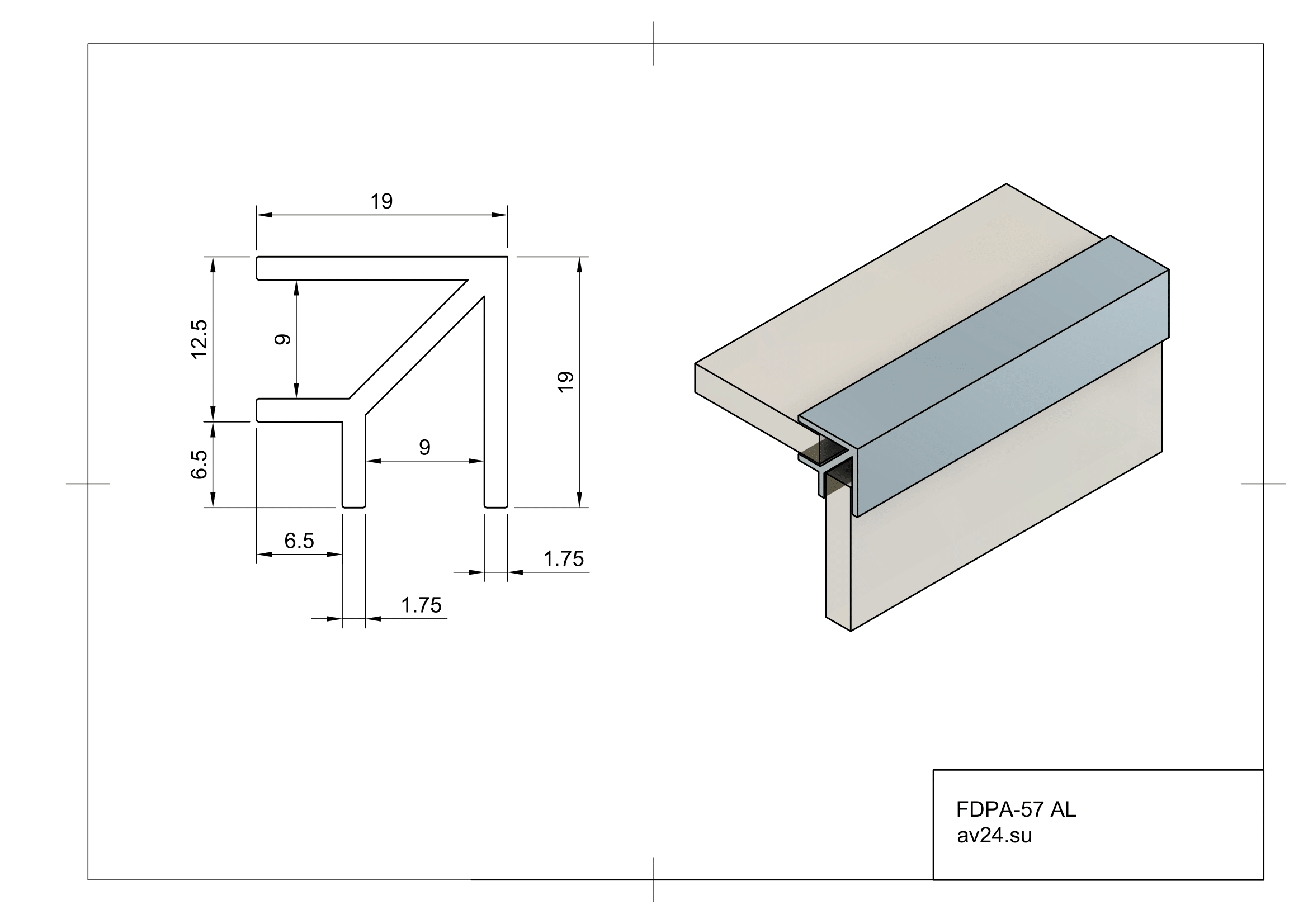 Чертеж углового профиля FDPA-57