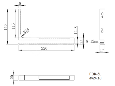 Угловой стабилизатор Диор FDK-5L стена-стекло 90˚ левый, нержавейка/брашированное золото