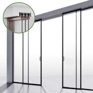 Комплект раздвижной системы синхро Диона DSK-191.2.1.2 AL/BN на 2 двери (2С+2) скрытое крепление в потолок, алюминий/коричневый