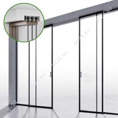 Комплект раздвижной системы синхро DSK-191.2.1.2 AL/BN на 2 двери (2С+2) скрытое крепление в потолок, алюминий/коричневый