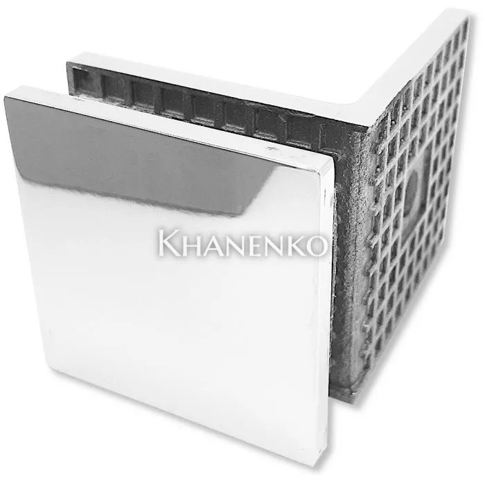 Коннектор для стекла Альфа α FDK-13, стена-стекло 90° с пластиной, нержавейка/полированный