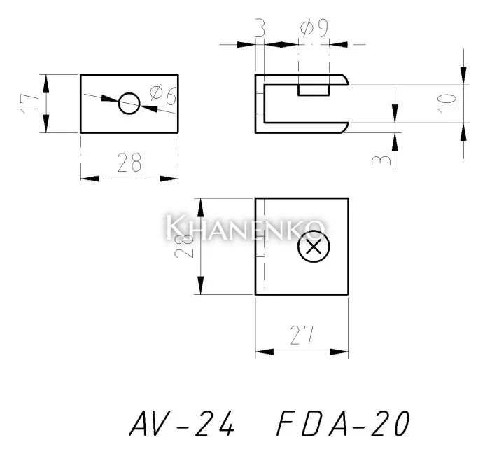 Полкодержатель FDA-20 для стекла 8-10 мм, цинк/черный