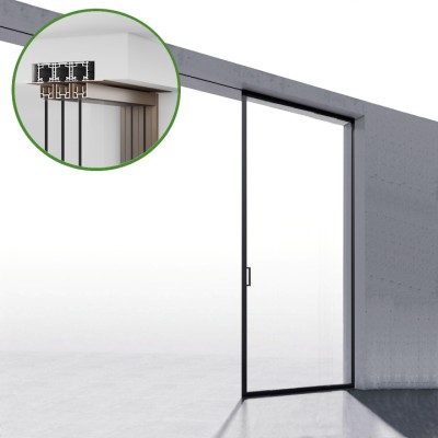 Комплект раздвижной системы Диона DSK-194.1.1 AL/BL на 1 дверь в нишу с отталкивающим механизм, алюминий/черный