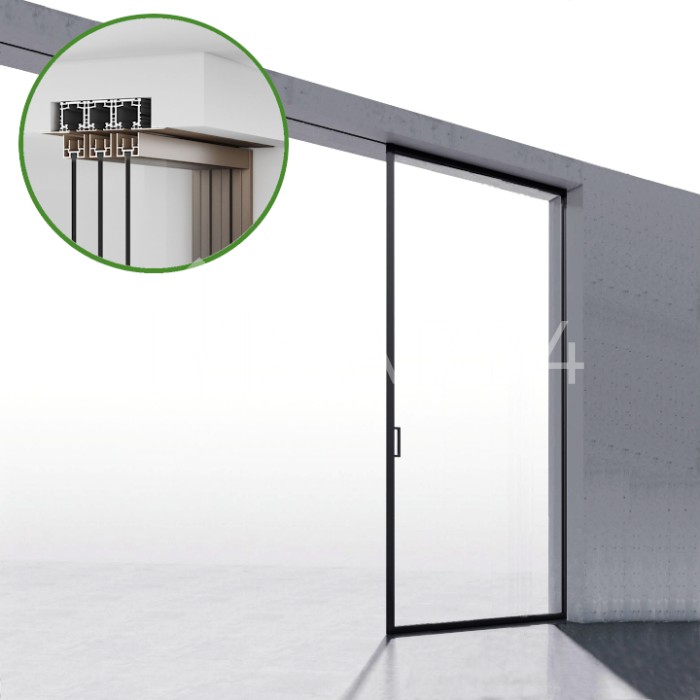 Комплект раздвижной системы DSK-194.1.1 AL/BL на 1 дверь в нишу с отталкивающим механизм, алюминий/черный