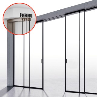 Комплект раздвижной системы синхро Диона DSK-191.2.1.2 AL/BN-MW на 2 двери (2C+2) скрытое крепление в потолок, алюминий/коричневый с белой потолочной крышкой