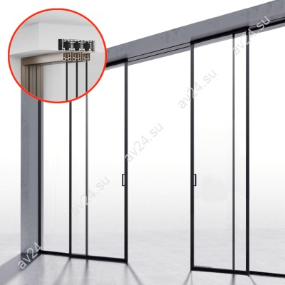 Комплект раздвижной системы синхро DSK-191.2.1.2 AL/BN-MW на 2 двери (2C+2) скрытое крепление в потолок, алюминий/коричневый с белой потолочной крышкой