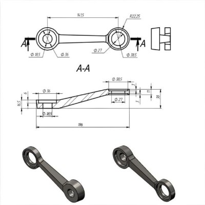 Половина У-образного спайдера FNS-001, 141 мм, нержавейка/матовый