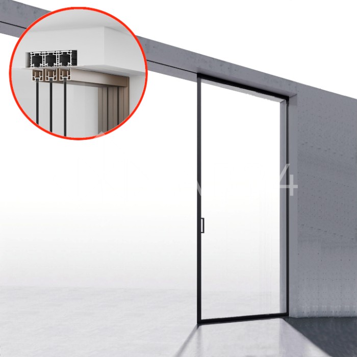 Комплект раздвижной системы DSK-194.1.1 AL/BL-MW на 1 дверь в нишу с отталкивающим механизмом, алюминий/черный с белой крышкой