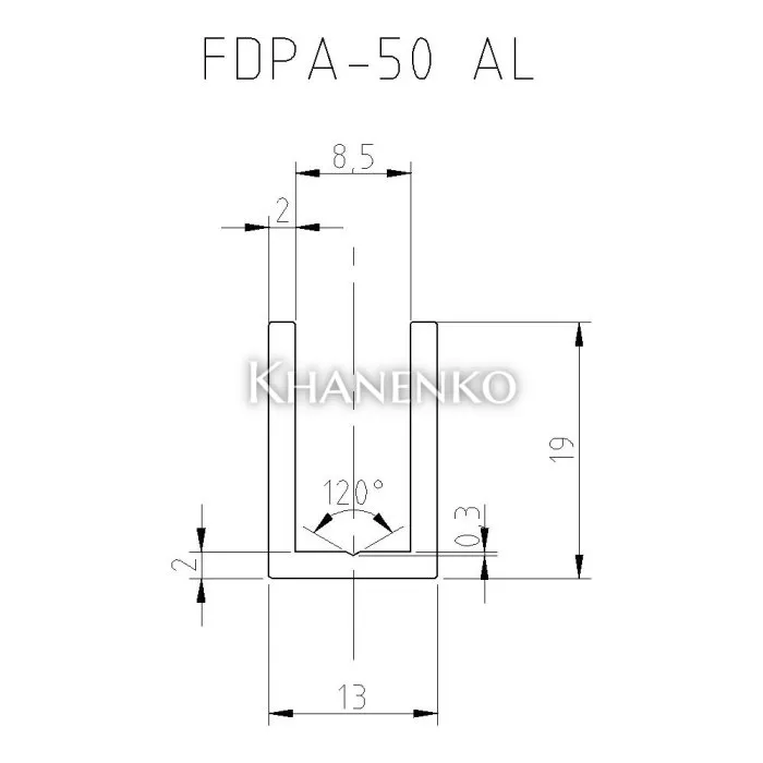Профиль для стекла FDPA-50.3, 19х12.5х2, длина 3 м, алюминий/черный
