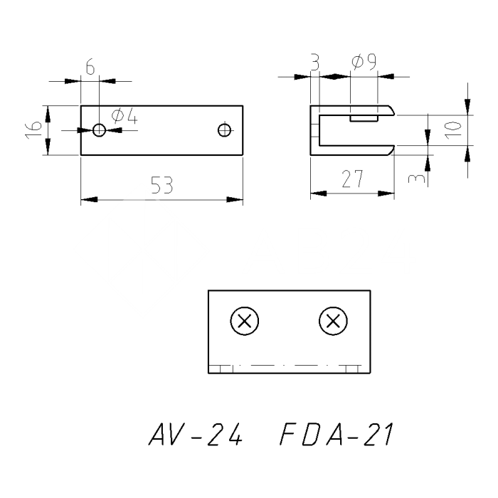 Полкодержатель FDA-21 для стекла и зеркала 8-10 мм, цинк/хром