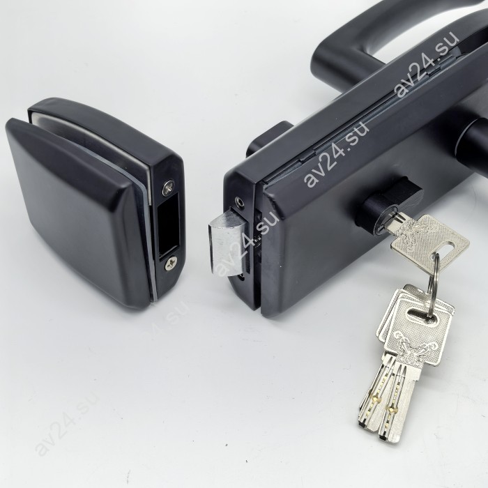 Замок FKZ-35 с нажимной для стеклянной двери ключ/защелка, нержавейка/черный