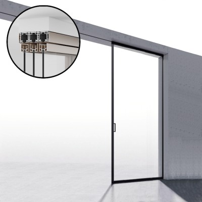 Комплект раздвижной системы Диона DSK-194.1.2 AL/BL на 1 дверь в нишу с отталкивающим механизмом, алюминий/черный