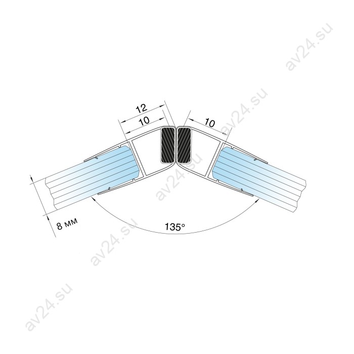 Уплотнитель ПРЕМИУМ магнитный 135°, 180° прозрачный, белый магнит 3 м, 8 мм, FDPP-521.8