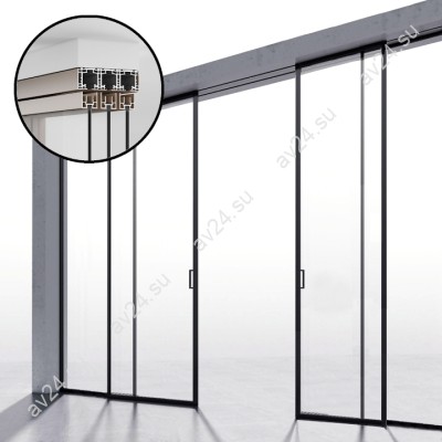 Комплект раздвижной системы синхро DSK-191.2.2.2 AL/BN на 2 двери (2С+2) открытое крепление в потолок, алюминий/коричневый