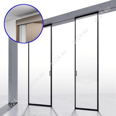 Комплект раздвижной системы синхро DSK-191.2.3 AL/BN на 2 двери (2С+0) крепление на стену, алюминий/коричневый