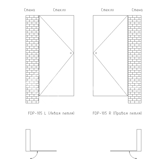 Петля Омега ω FDP-105L стена-стекло 90° левая, с подъемным механизмом, латунь/хром