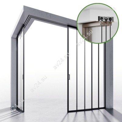 Комплект угловой раздвижной системы DSK-193.6.1 AL/BN на 3х3 двери, скрытое крепление в потолок или проем, алюминий/коричневый