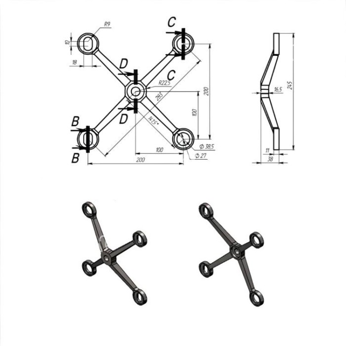 X-образный спайдер FNS-006, нержавейка/матовый