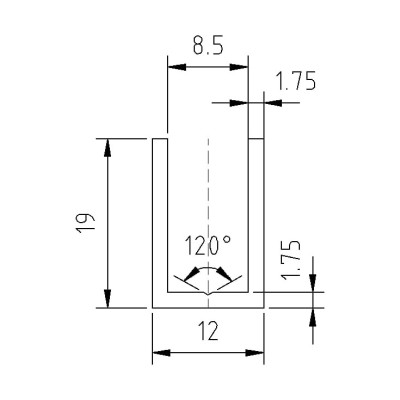 Профиль для стекла FDPA-51.3, 19х12х1,75 мм длина 3 м, алюминий/зеркальная полировка