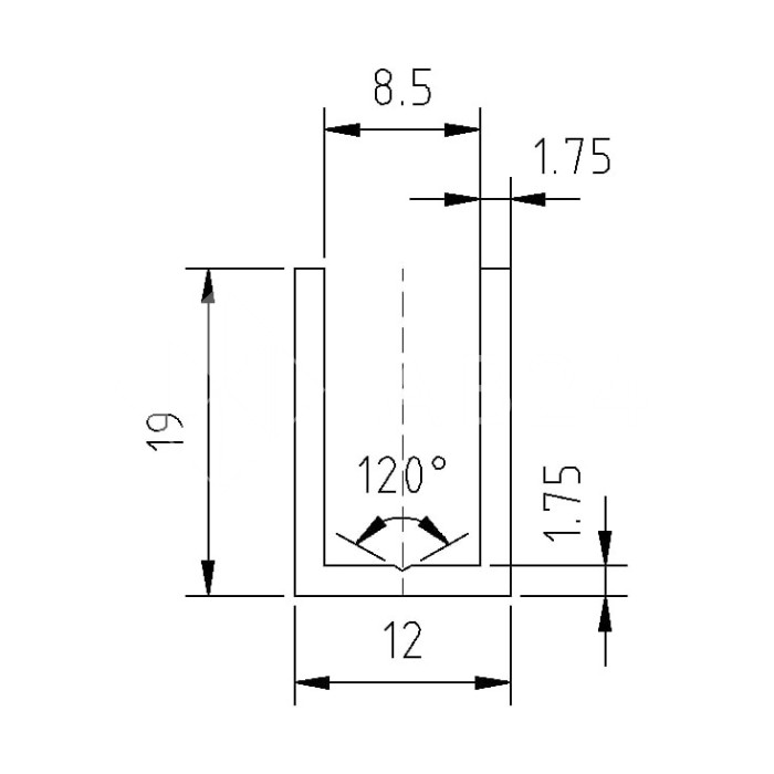 Профиль для стекла FDPA-51.3, 19х12х1,75 мм длина 3 м, алюминий/зеркальная полировка
