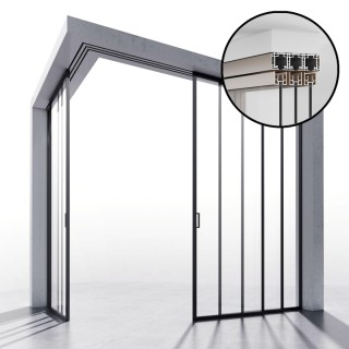 Комплект угловой раздвижной системы Диона DSK-193.6.2 AL/BL, 3х3 двери, открытое крепление в потолок или проем, черный