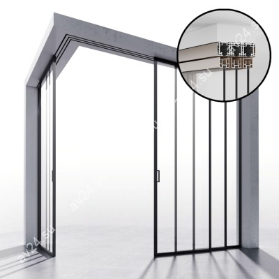 Комплект угловой раздвижной системы DSK-193.6.2 AL/BL, 3х3 двери, открытое крепление в потолок или проем, черный