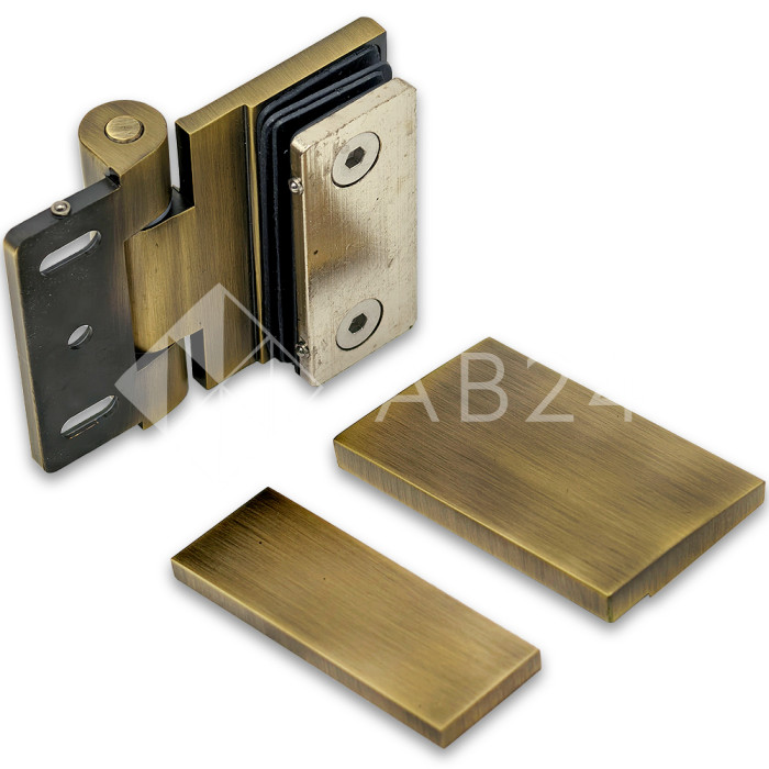 Петля Рея FDP-220 стена-стекло 90° с крышками, латунь/бронза