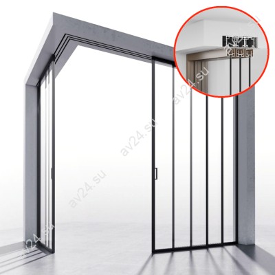 Комплект угловой раздвижной системы DSK-193.6.1 AL/BN-MW на 3х3 двери, скрытое крепление в потолок или проем, алюминий/коричневый с белой потолочной крышкой