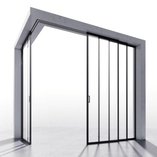 Комплект угловой раздвижной системы Диона DSK-193.6.1 AL/BN-MW на 3х3 двери, скрытое крепление в потолок или проем, алюминий/коричневый с белой потолочной крышкой