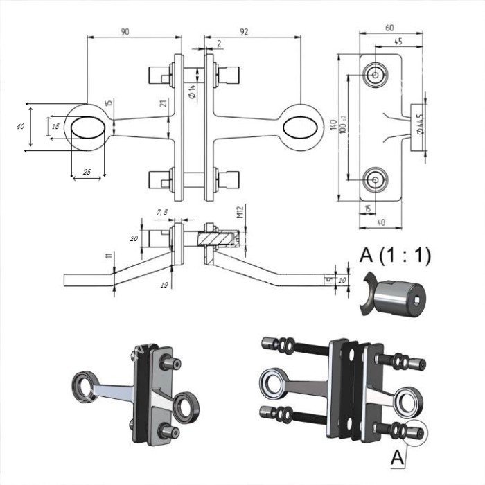 Спайдер FNS-007 на ребро жесткости двусторонний 2 точки, нержавейка/матовый