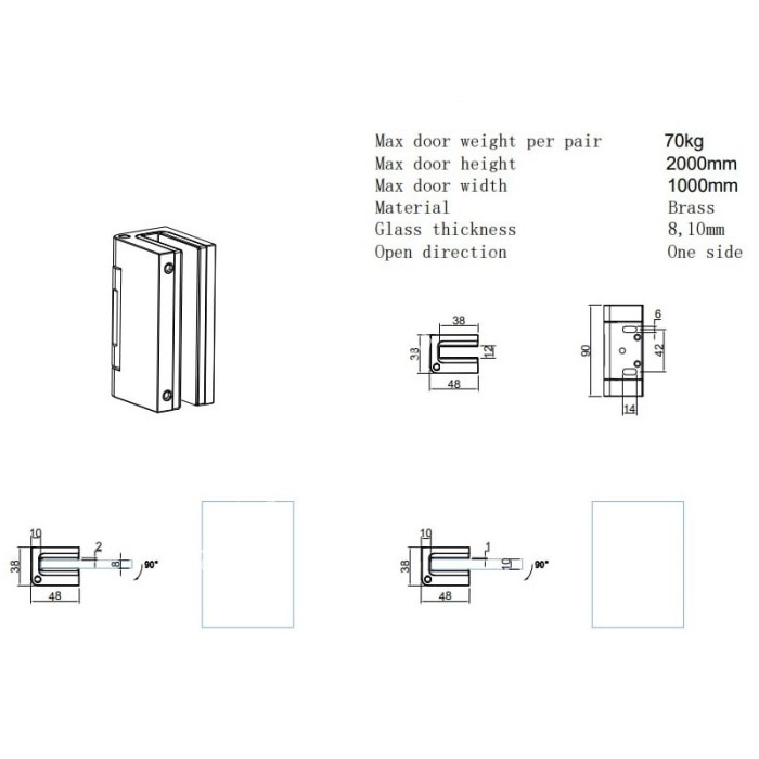 Петля Валия FDP-260 стена-стекло, открывание 90° латунь/брашированное золото