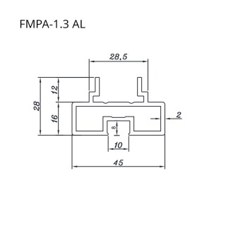 Профиль FMPA-1.3 для стекла верхний, нижний, длина 3 м для раздвижной системы FDS-17, алюминий/черный