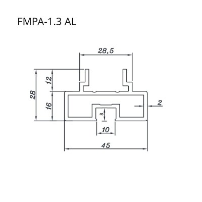 Профиль FMPA-1.3 для стекла верхний, нижний, длина 3 м для раздвижной системы FDS-17, алюминий/черный