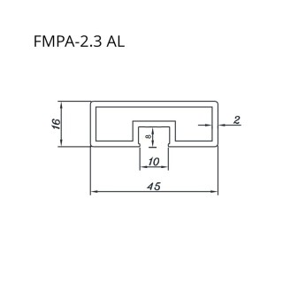 Профиль FMPA-2.3 для стекла боковой длина 3 м для раздвижной системы FDS-17, алюминий/черный