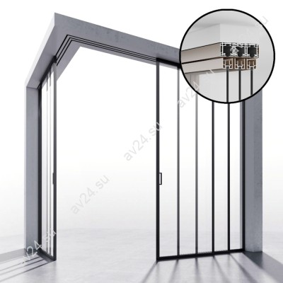 Комплект угловой раздвижной системы DSK-193.6.2 AL/BN на 3х3 двери, открытое крепление в потолок или проем, алюминий/коричневый