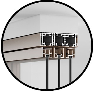 Комплект угловой раздвижной системы Диона DSK-193.6.2 AL/BN на 3х3 двери, открытое крепление в потолок или проем, алюминий/коричневый