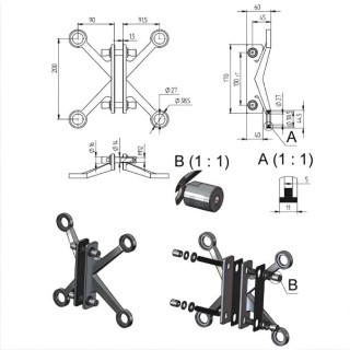 Спайдер FNS-008 на ребро жесткости двусторонний 4 точки, нержавейка/матовый
