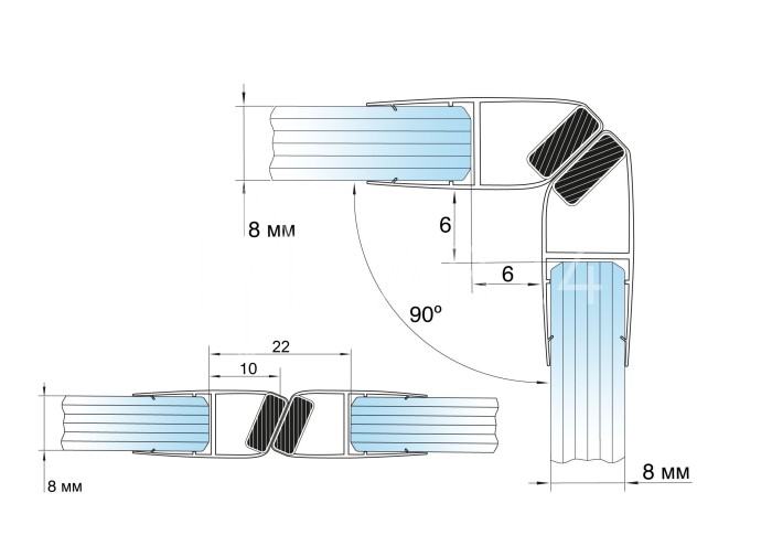Уплотнитель ПРЕМИУМ магнитный 90°, 180° прозрачный, белый магнит 3 м под стекло 8 мм FDPP-522.8