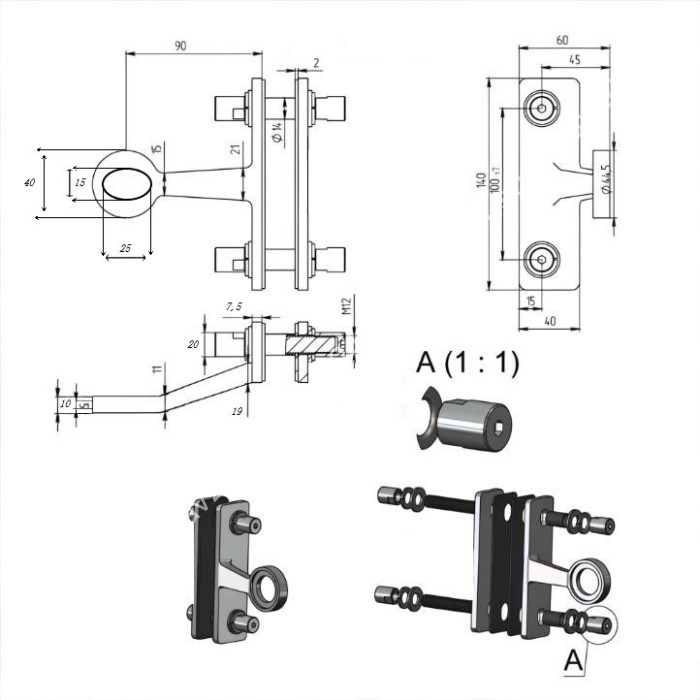 Спайдер FNS-010 на ребро жесткости односторонний 1 точка, нержавейка/матовый