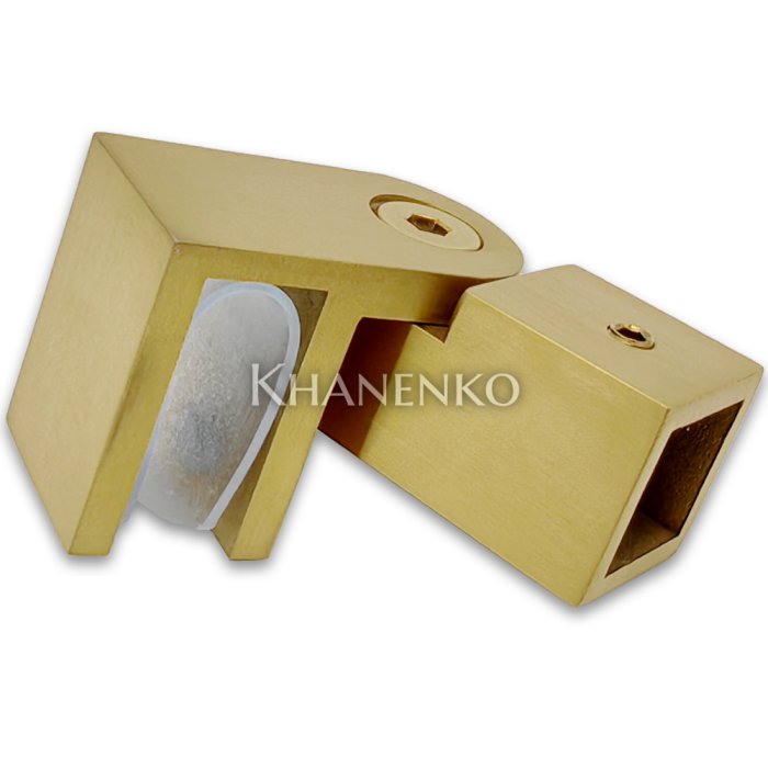 Держатель стекла FDC-50, 15х15 торцевой 0°-180°, нержавейка/брашированное золото