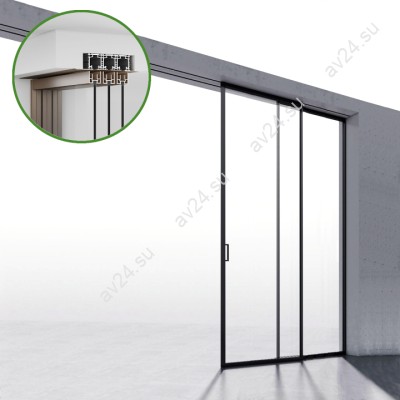 Комплект раздвижной системы DSK-194.2.1R AL/BN на 2 двери в нишу с отталкивающим механизмом, правое открывание, скрытое крепление, алюминий/коричневый
