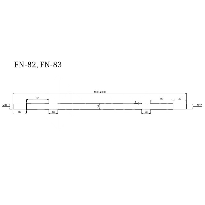 Тяга FN-83 для стеклянного козырька Ø14 мм М12, ванта 2000 мм, нержавейка/матовый