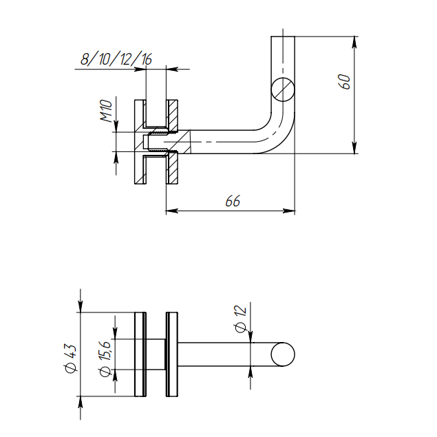 Крепление поручня FOP-00.42 на стекло 10-20мм без ложемента, нержавейка/полированный