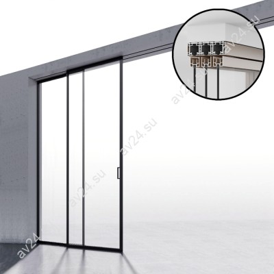 Комплект раздвижной системы DSK-194.2.2L AL/BN на 2 двери в нишу с отталкивающим механизмом, левое открывание, открытое крепление, алюминий/коричневый