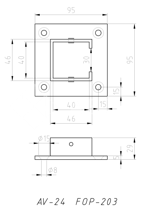 Фланец FOP-203 для поручня на стекло 40х40 с пазом, нержавейка/полированный