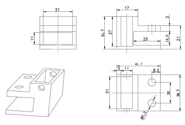 Держатель стекла FDC-33 торцевой 30х10 горизонтальный, нержавейка/розовое золото