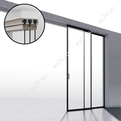 Комплект раздвижной системы DSK-194.2.2R AL/BN на 2 двери в нишу с отталкивающим механизмом, правое открывание, открытое крепление, алюминий/коричневый